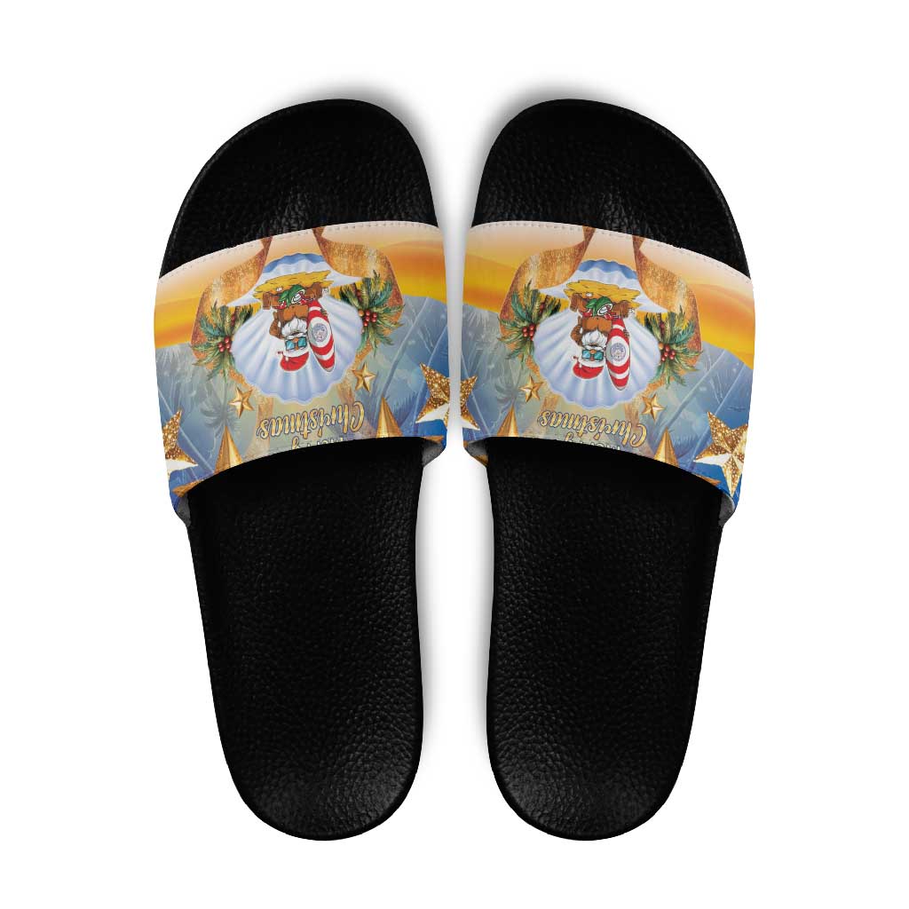 Marshall Islands Christmas Slide Sandals Seashell Santa Beach Vibes - Polynesian Pride