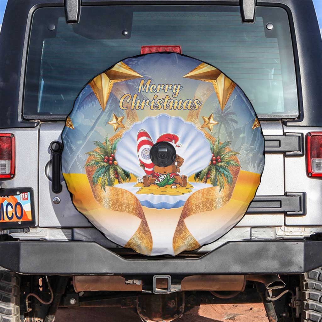 Marshall Islands Christmas Spare Tire Cover Seashell Santa Beach Vibes - Polynesian Pride