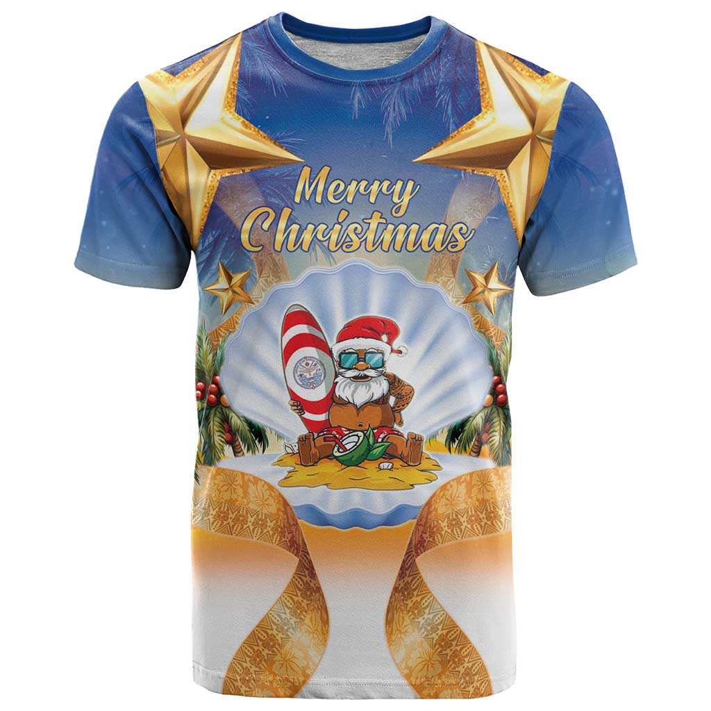 Marshall Islands Christmas T Shirt Seashell Santa Beach Vibes LT05 Navy - Polynesian Pride