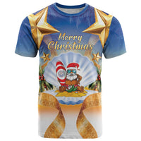 Marshall Islands Christmas T Shirt Seashell Santa Beach Vibes LT05 Navy - Polynesian Pride
