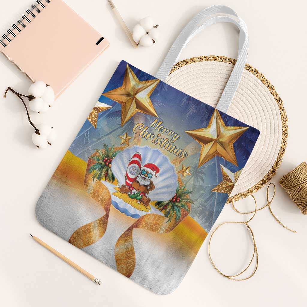 Marshall Islands Christmas Tote Bag Seashell Santa Beach Vibes - Polynesian Pride
