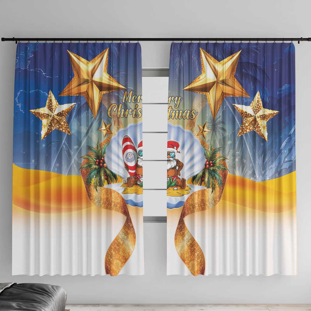 Marshall Islands Christmas Window Curtain Seashell Santa Beach Vibes - Polynesian Pride