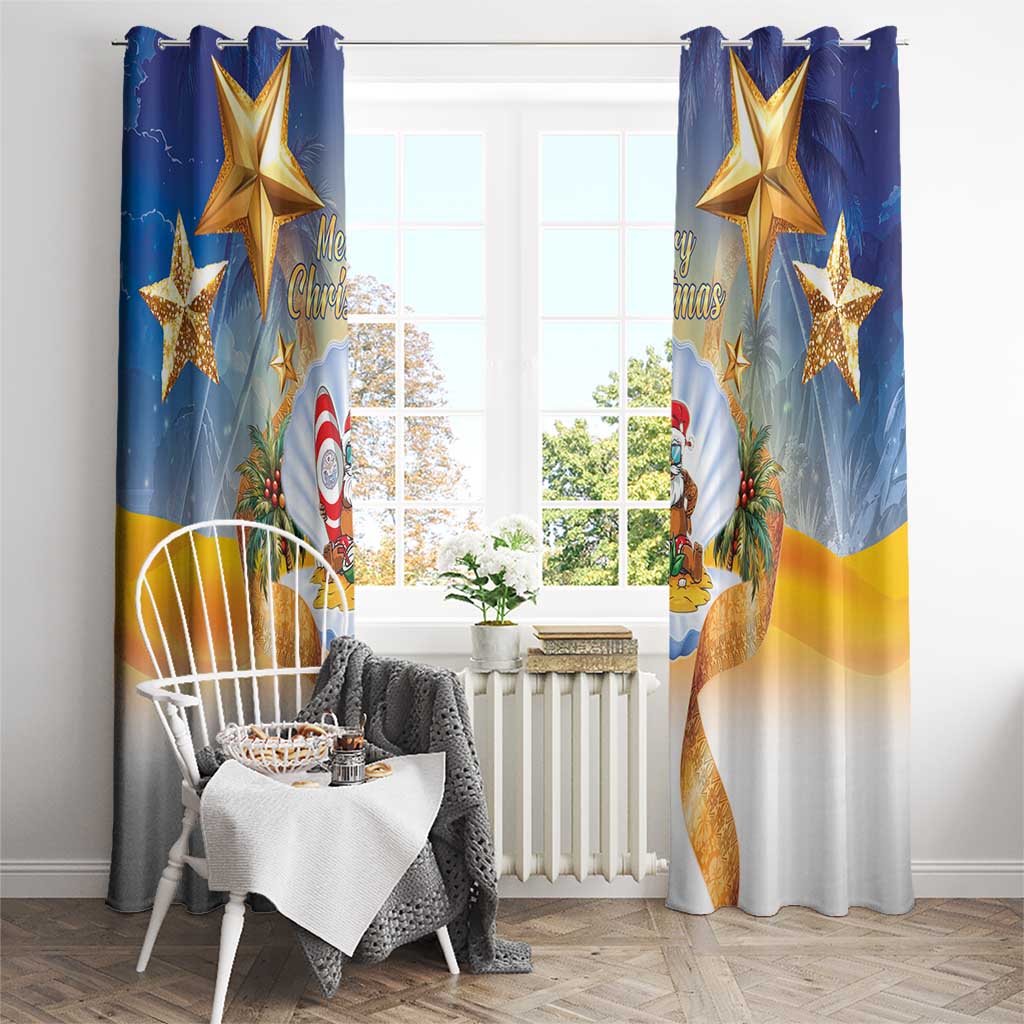Marshall Islands Christmas Window Curtain Seashell Santa Beach Vibes - Polynesian Pride