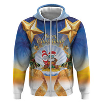 Marshall Islands Christmas Zip Hoodie Seashell Santa Beach Vibes LT05 Zip Hoodie Navy - Polynesian Pride
