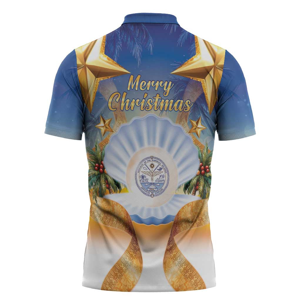 Marshall Islands Christmas Zipper Polo Shirt Seashell Santa Beach Vibes LT05 - Polynesian Pride