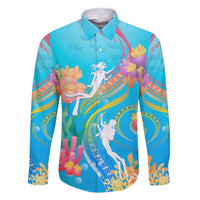 Under The Sea Scuba Diving Family Matching Off Shoulder Maxi Dress and Hawaiian Shirt Polynesian Pattern LT05 Dad's Shirt - Long Sleeve Blue - Polynesian Pride