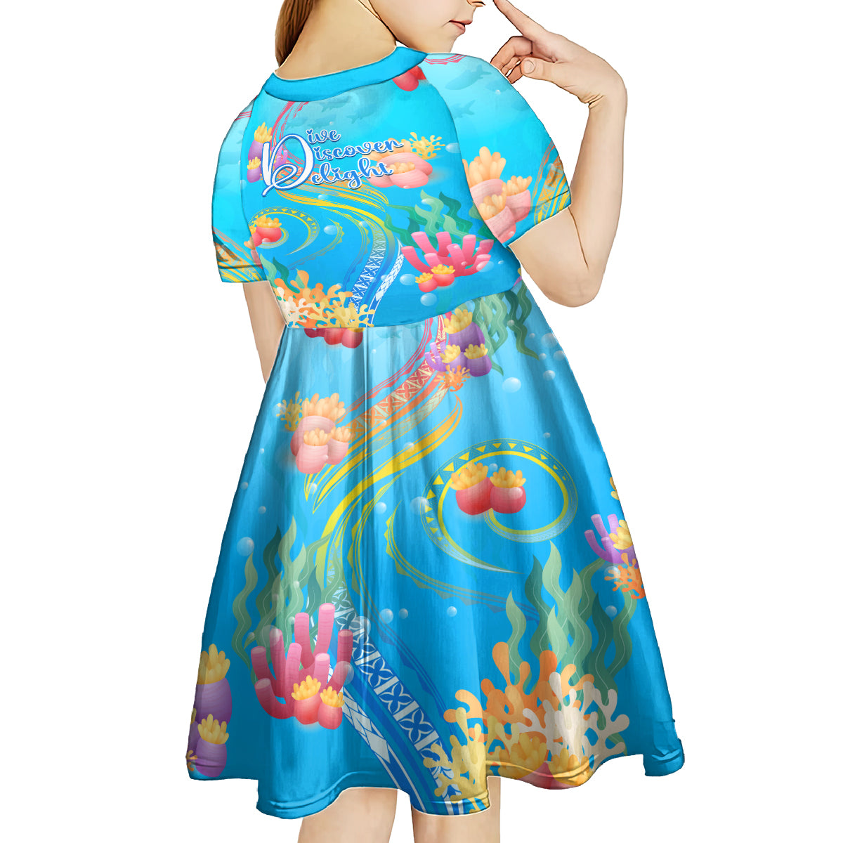 Under The Sea Scuba Diving Kid Short Sleeve Dress Polynesian Pattern LT05 - Polynesian Pride