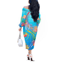 Under The Sea Scuba Diving Off The Shoulder Long Sleeve Dress Polynesian Pattern LT05 - Polynesian Pride