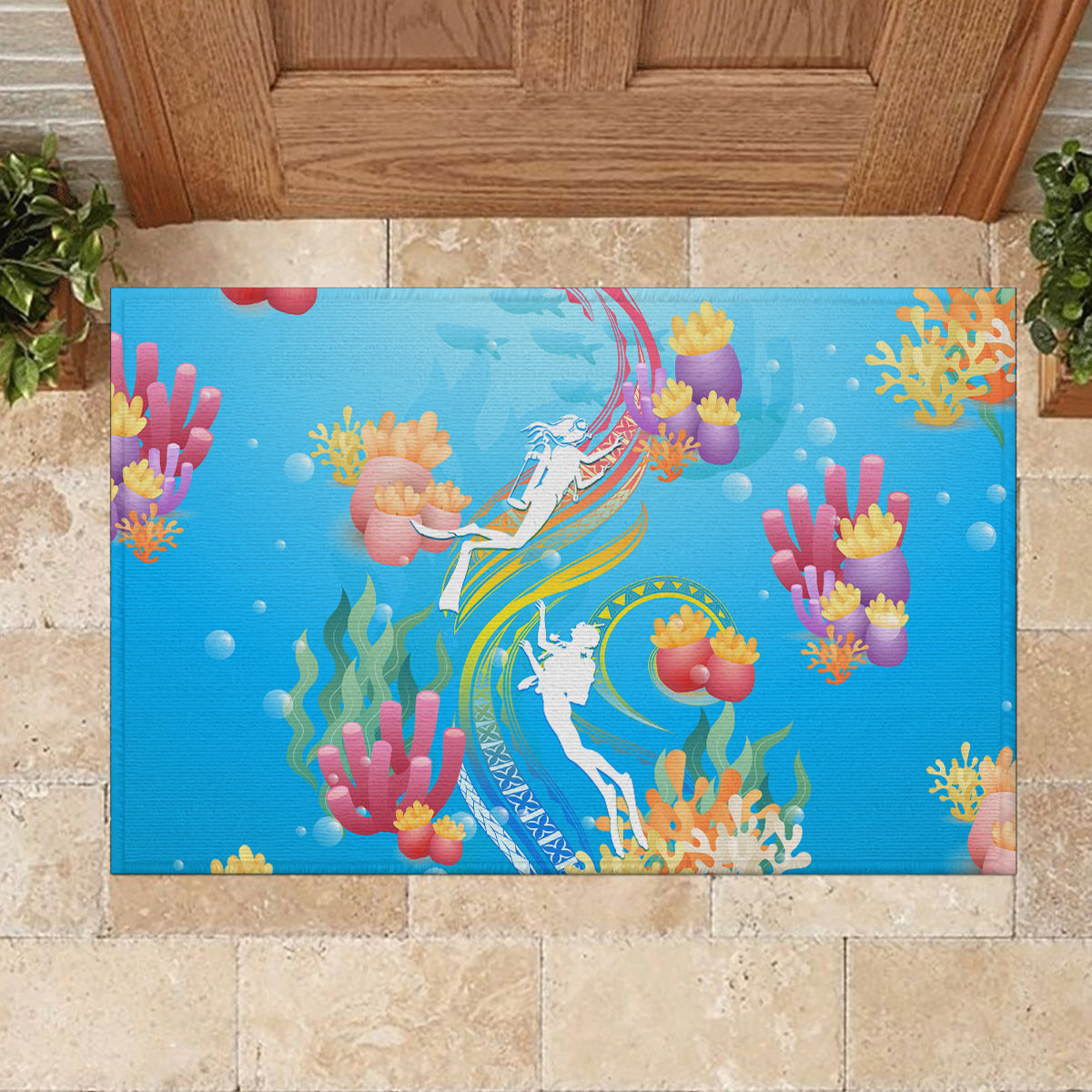 Under The Sea Scuba Diving Rubber Doormat Polynesian Pattern LT05 - Polynesian Pride