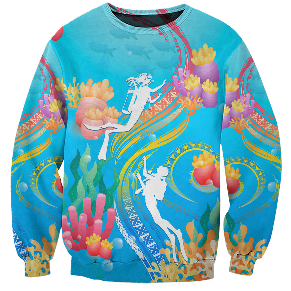 Under The Sea Scuba Diving Sweatshirt Polynesian Pattern LT05 Unisex Blue - Polynesian Pride