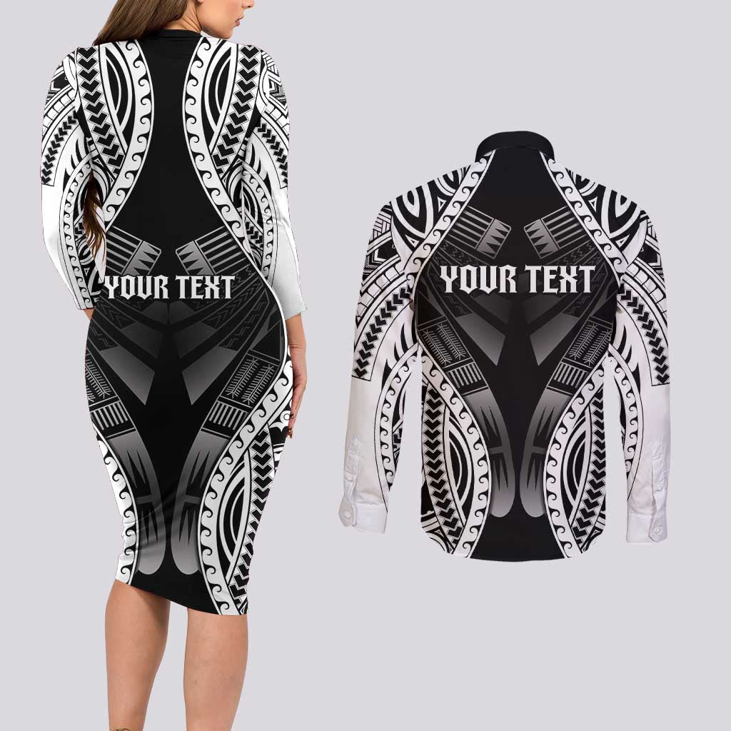 Personalised Remember Samoa Black Saturday Couples Matching Long Sleeve Bodycon Dress and Long Sleeve Button Shirt Samoa Mo Samoa - Polynesian Pride