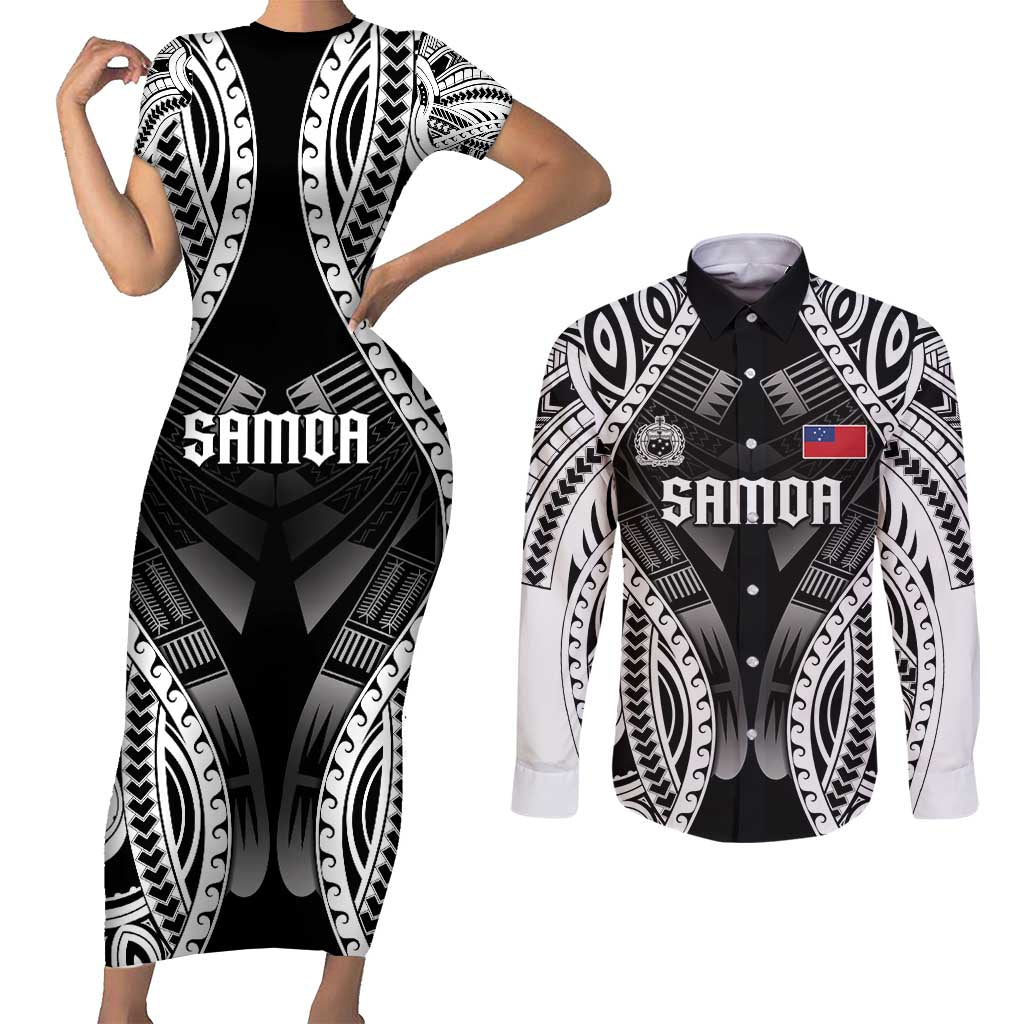 Personalised Remember Samoa Black Saturday Couples Matching Short Sleeve Bodycon Dress and Long Sleeve Button Shirt Samoa Mo Samoa - Polynesian Pride