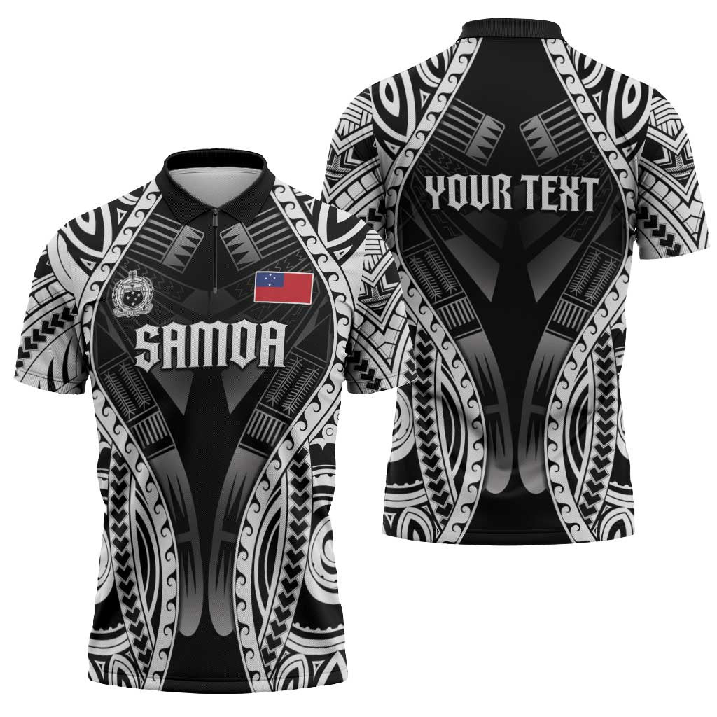 Personalised Remember Samoa Black Saturday Zipper Polo Shirt Samoa Mo Samoa - Polynesian Pride