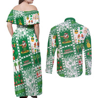 Norfolk Island Christmas Couples Matching Off Shoulder Maxi Dress and Long Sleeve Button Shirt Festive Beach Vibes - Polynesian Pride