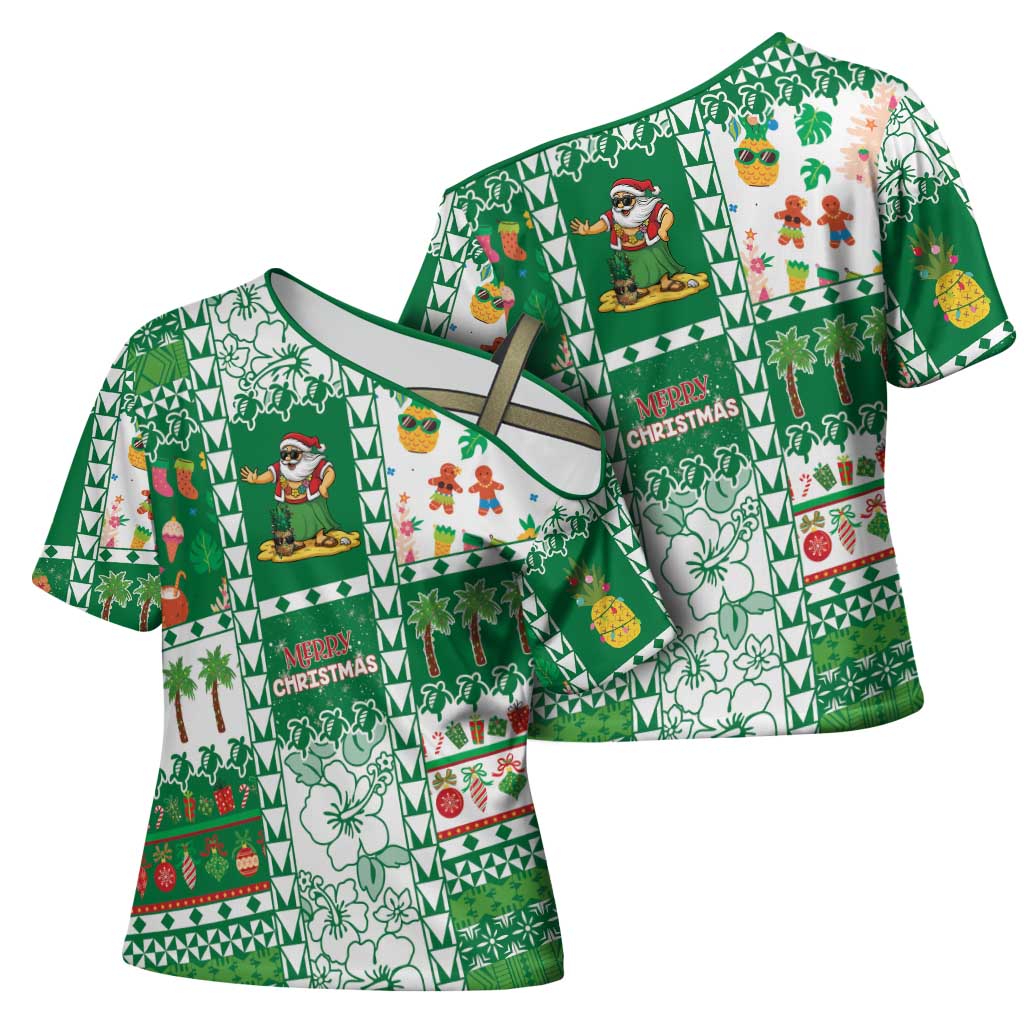 Norfolk Island Christmas Cross Shoulder Shirt Festive Beach Vibes - Polynesian Pride