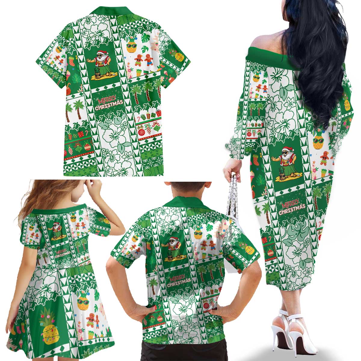 Norfolk Island Christmas Family Matching Off The Shoulder Long Sleeve Dress and Hawaiian Shirt Festive Beach Vibes - Polynesian Pride