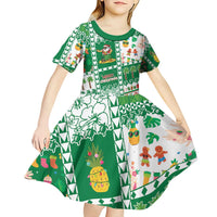 Norfolk Island Christmas Kid Short Sleeve Dress Festive Beach Vibes - Polynesian Pride
