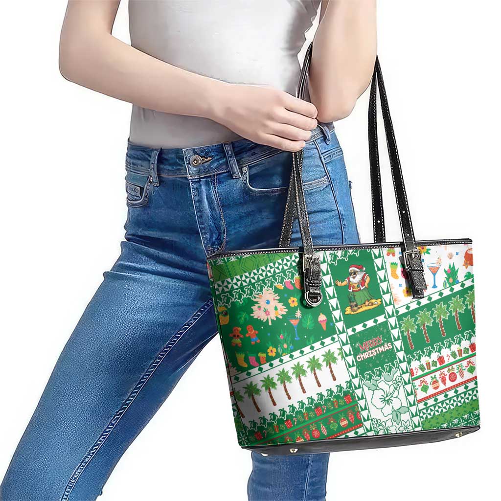 Norfolk Island Christmas Leather Tote Bag Festive Beach Vibes - Polynesian Pride