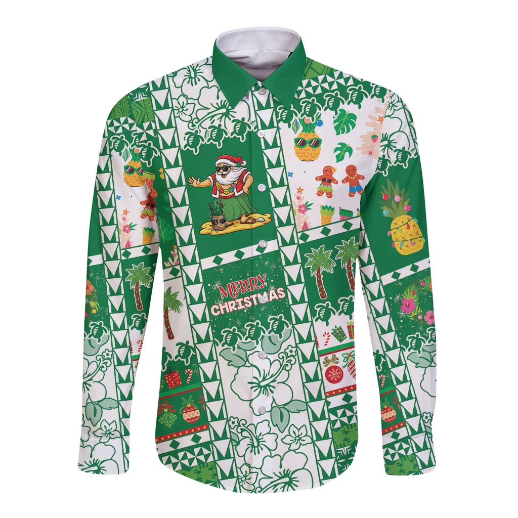 Norfolk Island Christmas Long Sleeve Button Shirt Festive Beach Vibes - Polynesian Pride