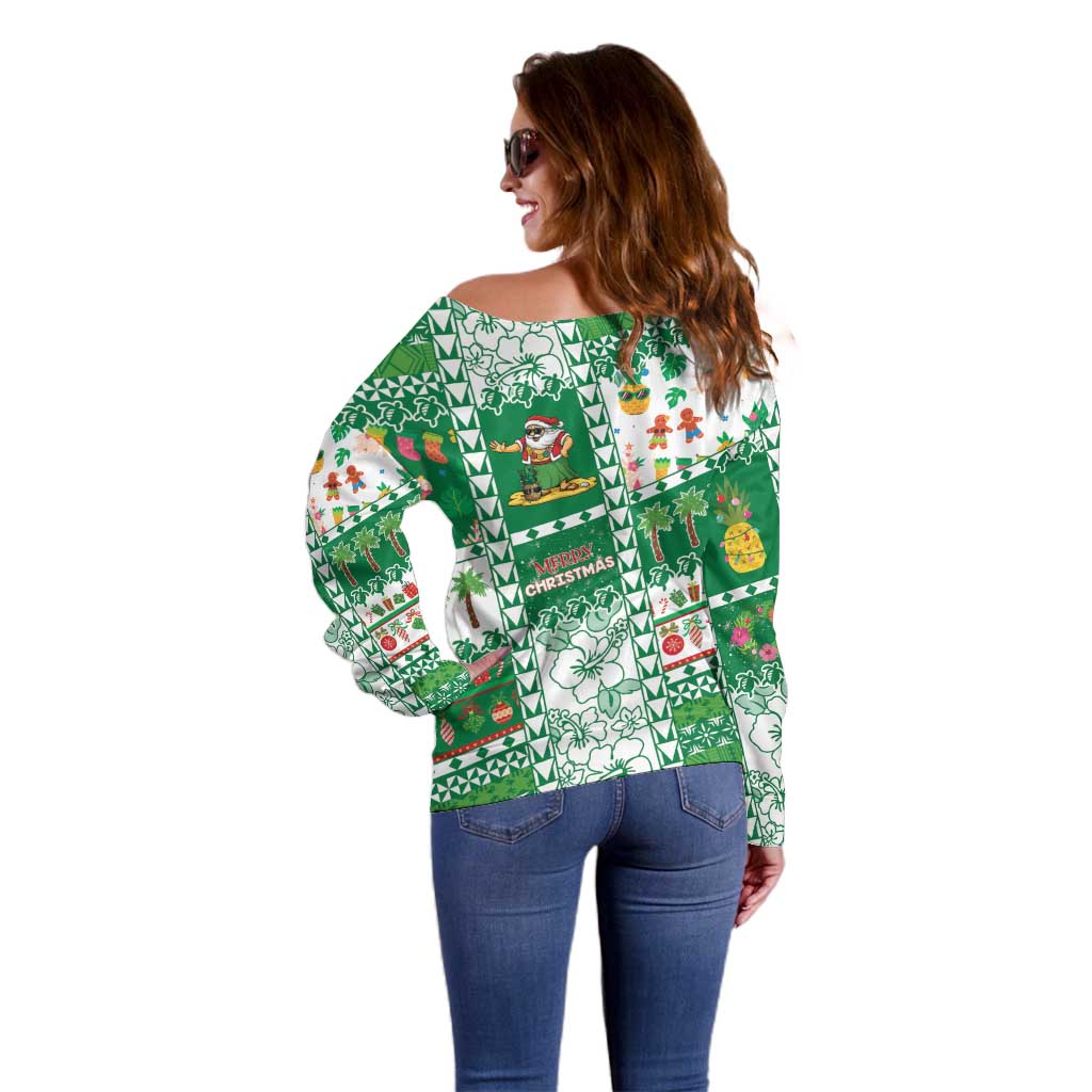 Norfolk Island Christmas Off Shoulder Sweater Festive Beach Vibes - Polynesian Pride
