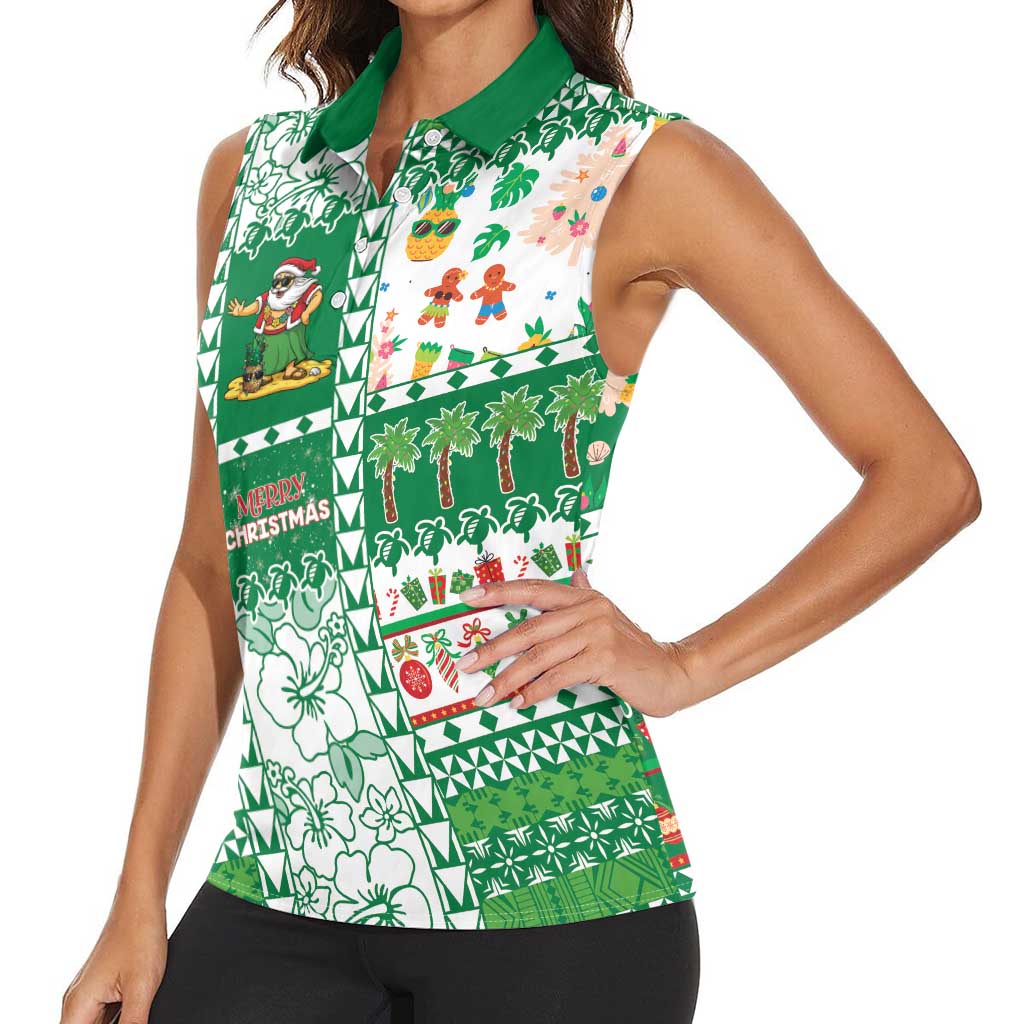 Norfolk Island Christmas Women Sleeveless Polo Shirt Festive Beach Vibes - Polynesian Pride