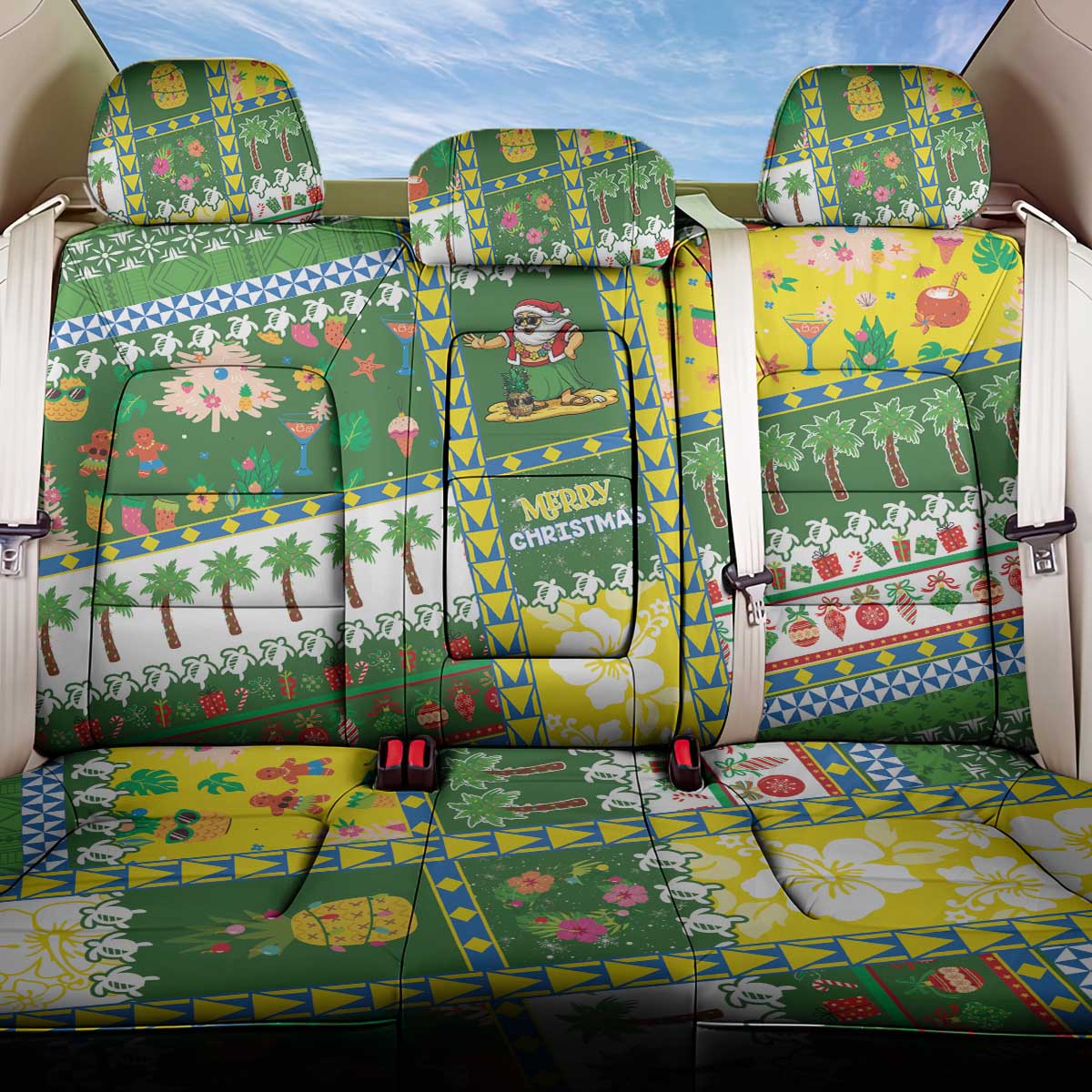 Pitcairn Islands Christmas Back Car Seat Cover Festive Beach Vibes - Polynesian Pride