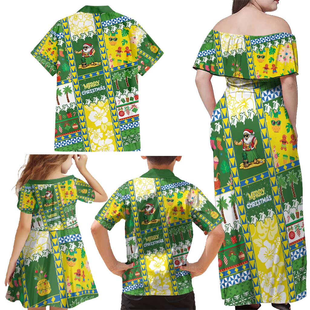 Pitcairn Islands Christmas Family Matching Off Shoulder Maxi Dress and Hawaiian Shirt Festive Beach Vibes - Polynesian Pride