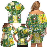 Pitcairn Islands Christmas Family Matching Off Shoulder Short Dress and Hawaiian Shirt Festive Beach Vibes - Polynesian Pride