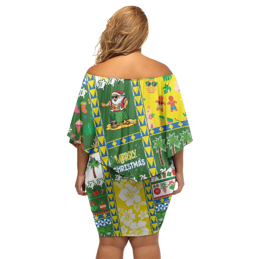 Pitcairn Islands Christmas Family Matching Off Shoulder Short Dress and Hawaiian Shirt Festive Beach Vibes - Polynesian Pride
