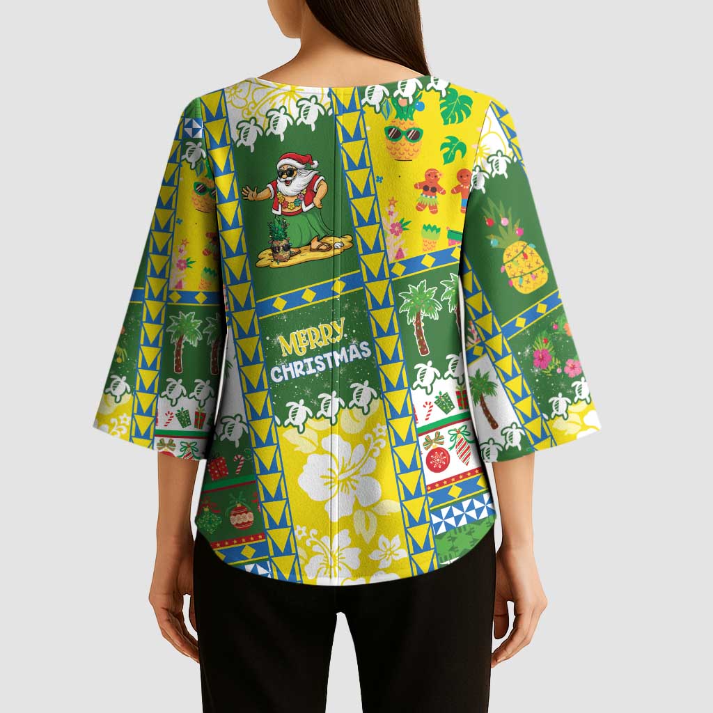 Pitcairn Islands Christmas Kimono Sleeve Blouse Festive Beach Vibes - Polynesian Pride