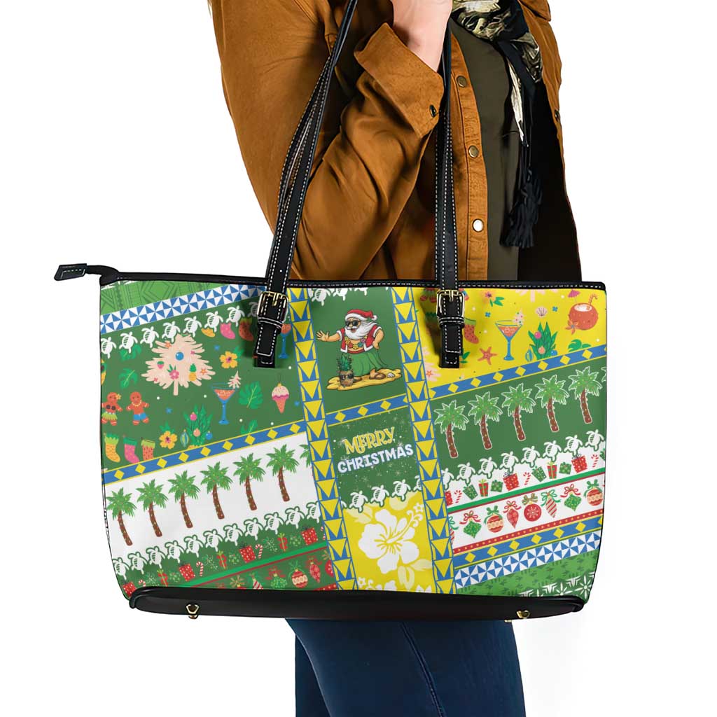 Pitcairn Islands Christmas Leather Tote Bag Festive Beach Vibes - Polynesian Pride