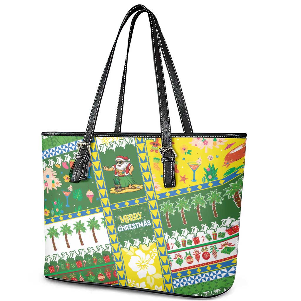 Pitcairn Islands Christmas Leather Tote Bag Festive Beach Vibes - Polynesian Pride