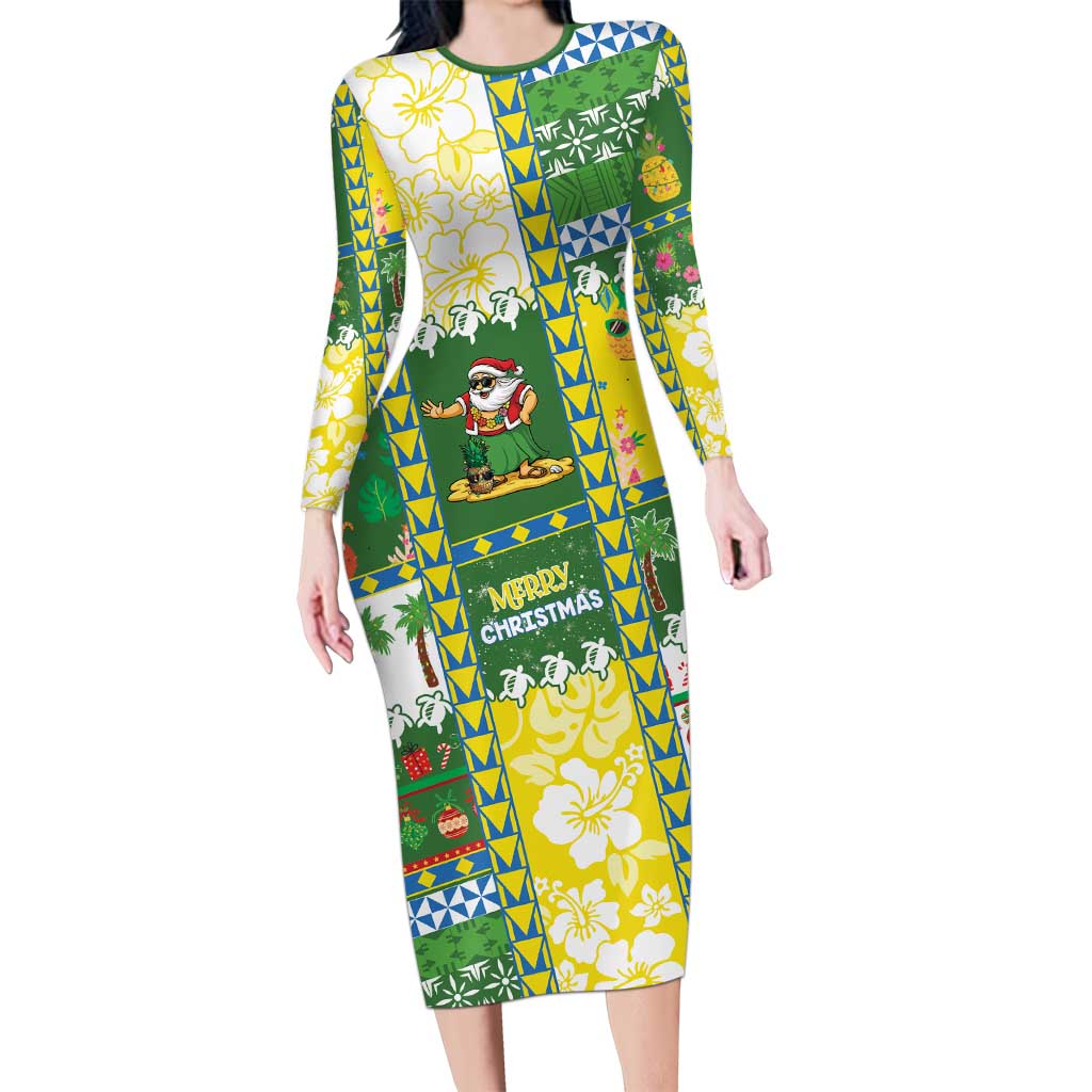 Pitcairn Islands Christmas Long Sleeve Bodycon Dress Festive Beach Vibes - Polynesian Pride