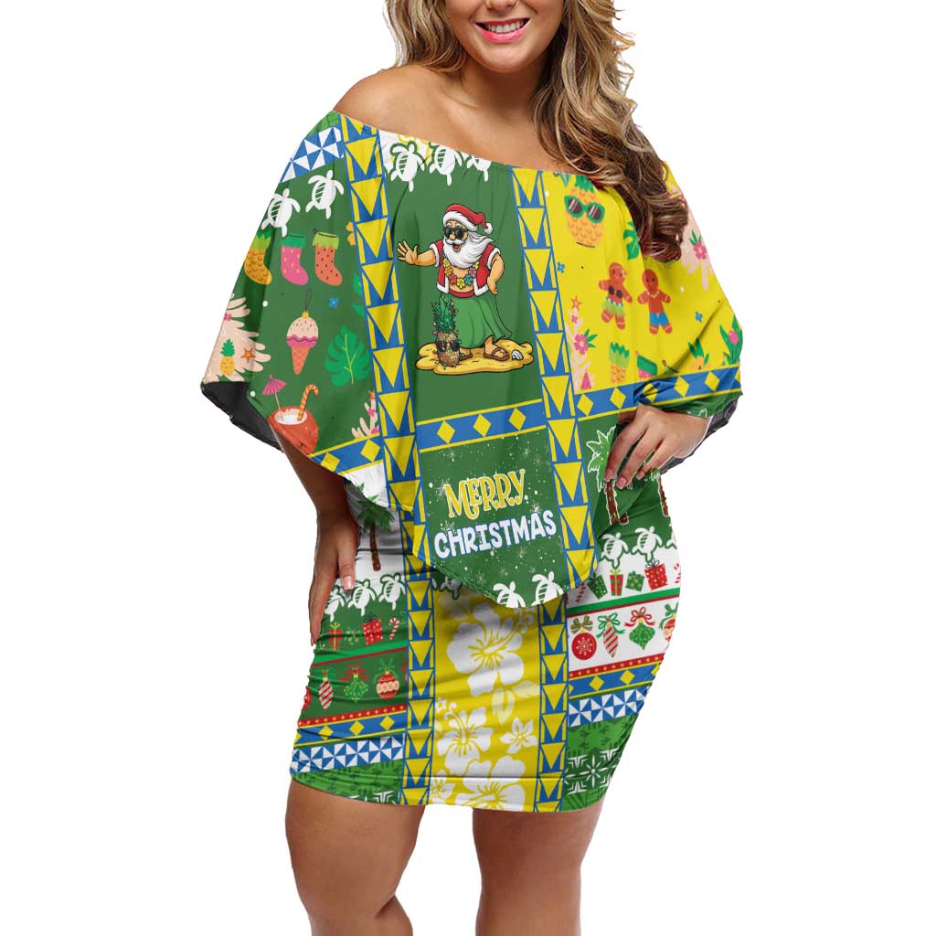 Pitcairn Islands Christmas Off Shoulder Short Dress Festive Beach Vibes - Polynesian Pride