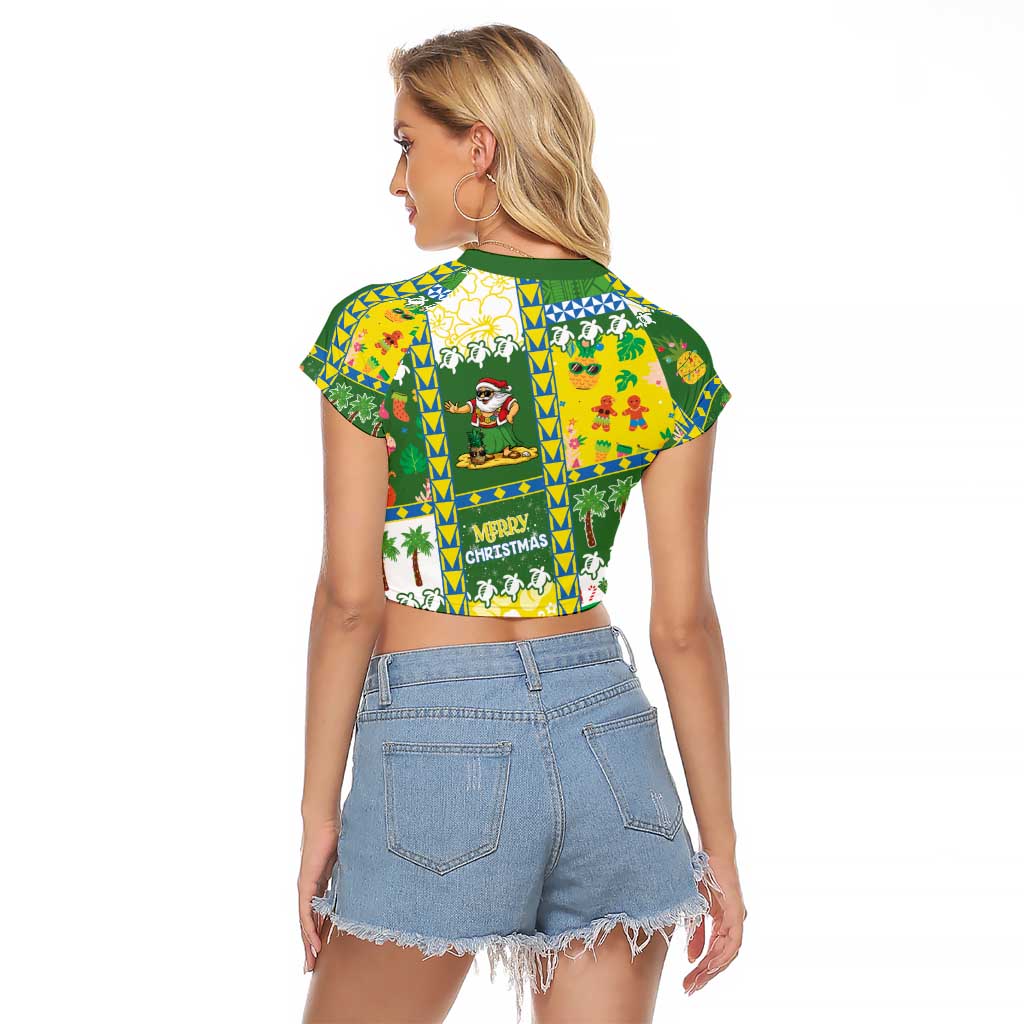 Pitcairn Islands Christmas Raglan Cropped T Shirt Festive Beach Vibes - Polynesian Pride