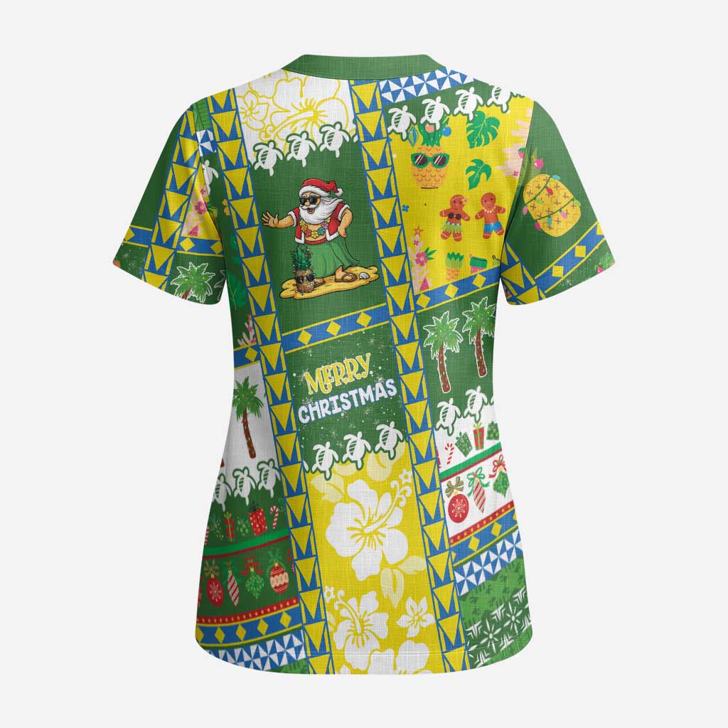 Pitcairn Islands Christmas Scrub Top Festive Beach Vibes - Polynesian Pride