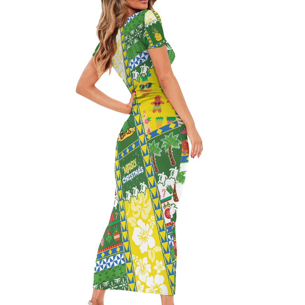 Pitcairn Islands Christmas Short Sleeve Bodycon Dress Festive Beach Vibes - Polynesian Pride