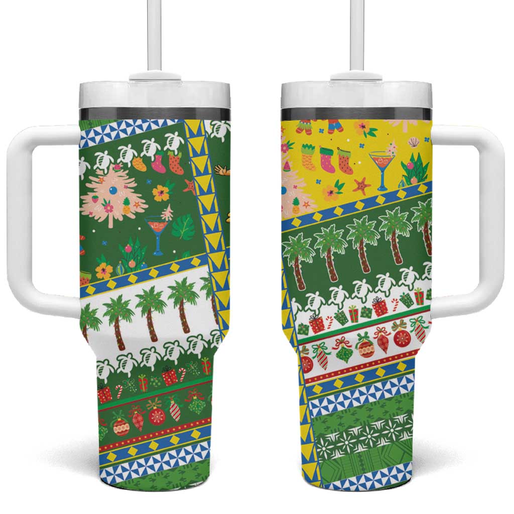 Pitcairn Islands Christmas Tumbler With Handle Festive Beach Vibes - Polynesian Pride