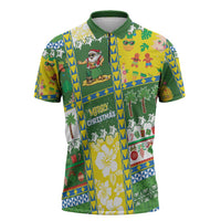 Pitcairn Islands Christmas Zipper Polo Shirt Festive Beach Vibes - Polynesian Pride