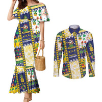 Tokelau Christmas Couples Matching Mermaid Dress and Long Sleeve Button Shirt Festive Beach Vibes - Polynesian Pride