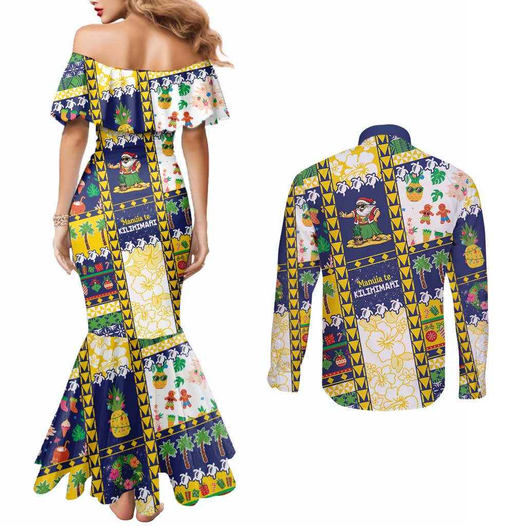 Tokelau Christmas Couples Matching Mermaid Dress and Long Sleeve Button Shirt Festive Beach Vibes - Polynesian Pride
