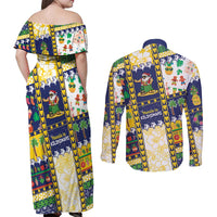 Tokelau Christmas Couples Matching Off Shoulder Maxi Dress and Long Sleeve Button Shirt Festive Beach Vibes - Polynesian Pride