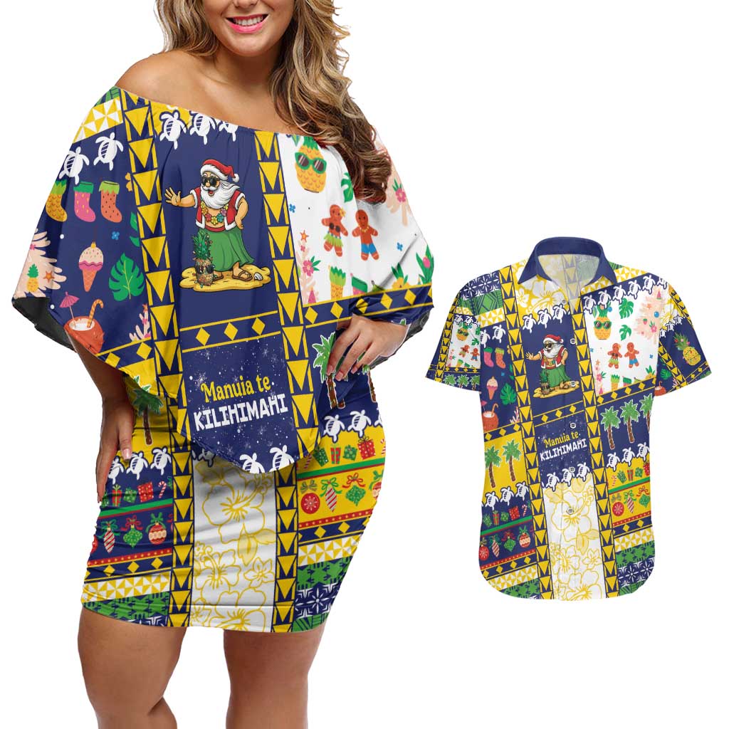 Tokelau Christmas Couples Matching Off Shoulder Short Dress and Hawaiian Shirt Festive Beach Vibes - Polynesian Pride