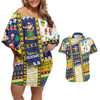 Tokelau Christmas Couples Matching Off Shoulder Short Dress and Hawaiian Shirt Festive Beach Vibes - Polynesian Pride