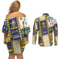 Tokelau Christmas Couples Matching Off Shoulder Short Dress and Long Sleeve Button Shirt Festive Beach Vibes - Polynesian Pride