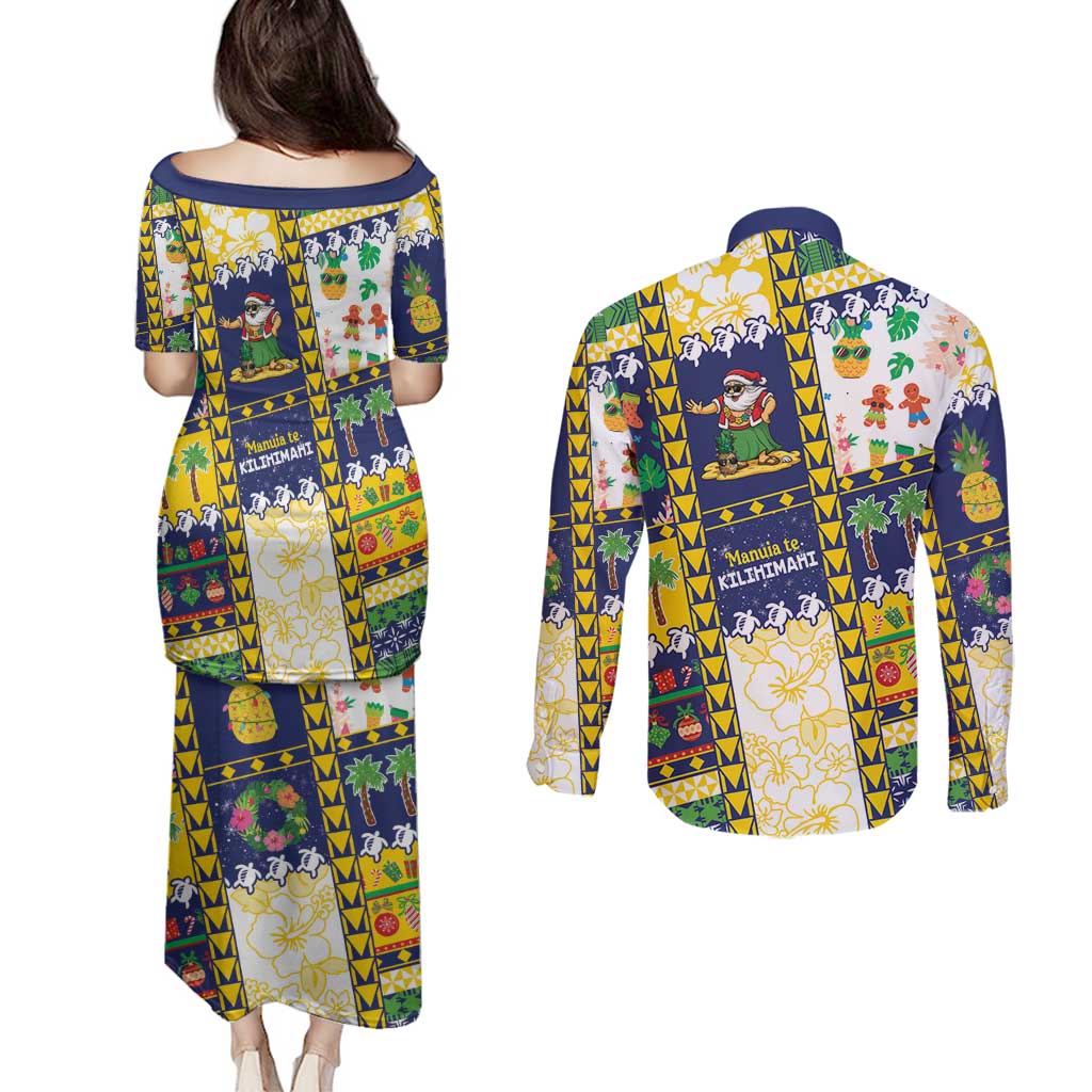 Tokelau Christmas Couples Matching Puletasi and Long Sleeve Button Shirt Festive Beach Vibes - Polynesian Pride