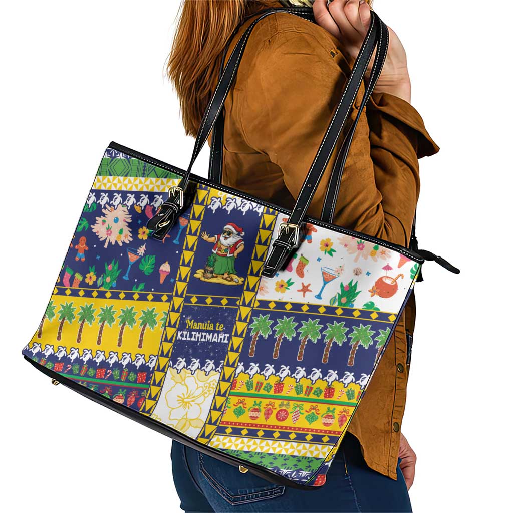 Tokelau Christmas Leather Tote Bag Festive Beach Vibes - Polynesian Pride