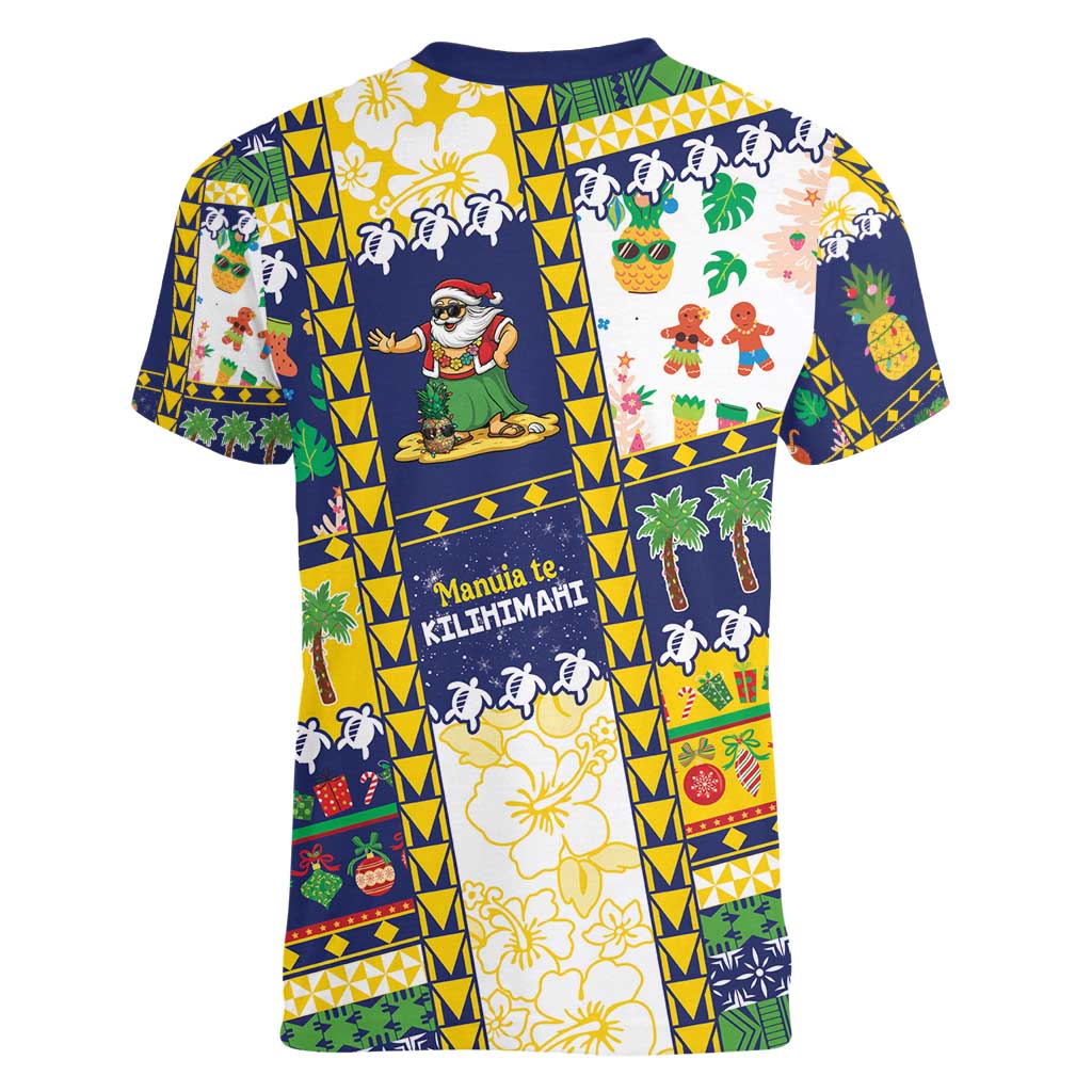 Tokelau Christmas Women V-Neck T-Shirt Festive Beach Vibes - Polynesian Pride
