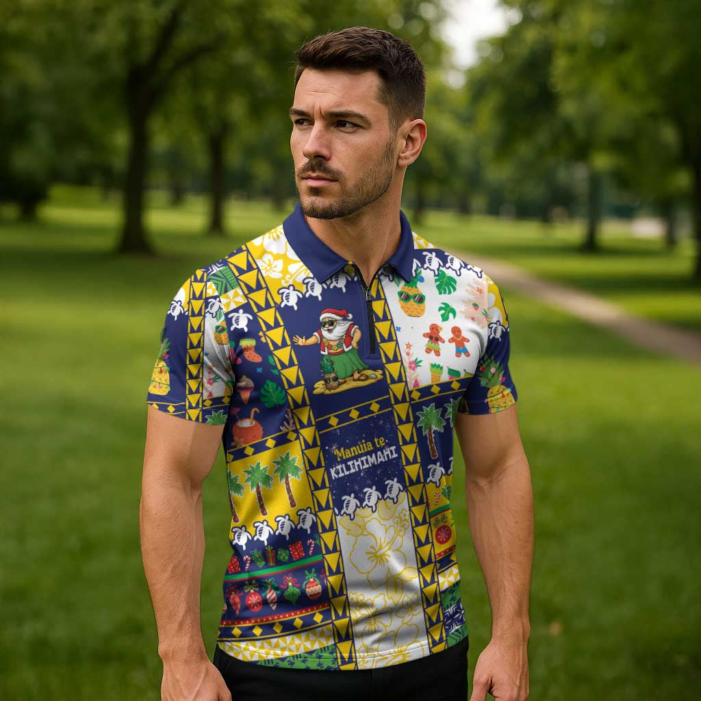 Tokelau Christmas Zipper Polo Shirt Festive Beach Vibes - Polynesian Pride