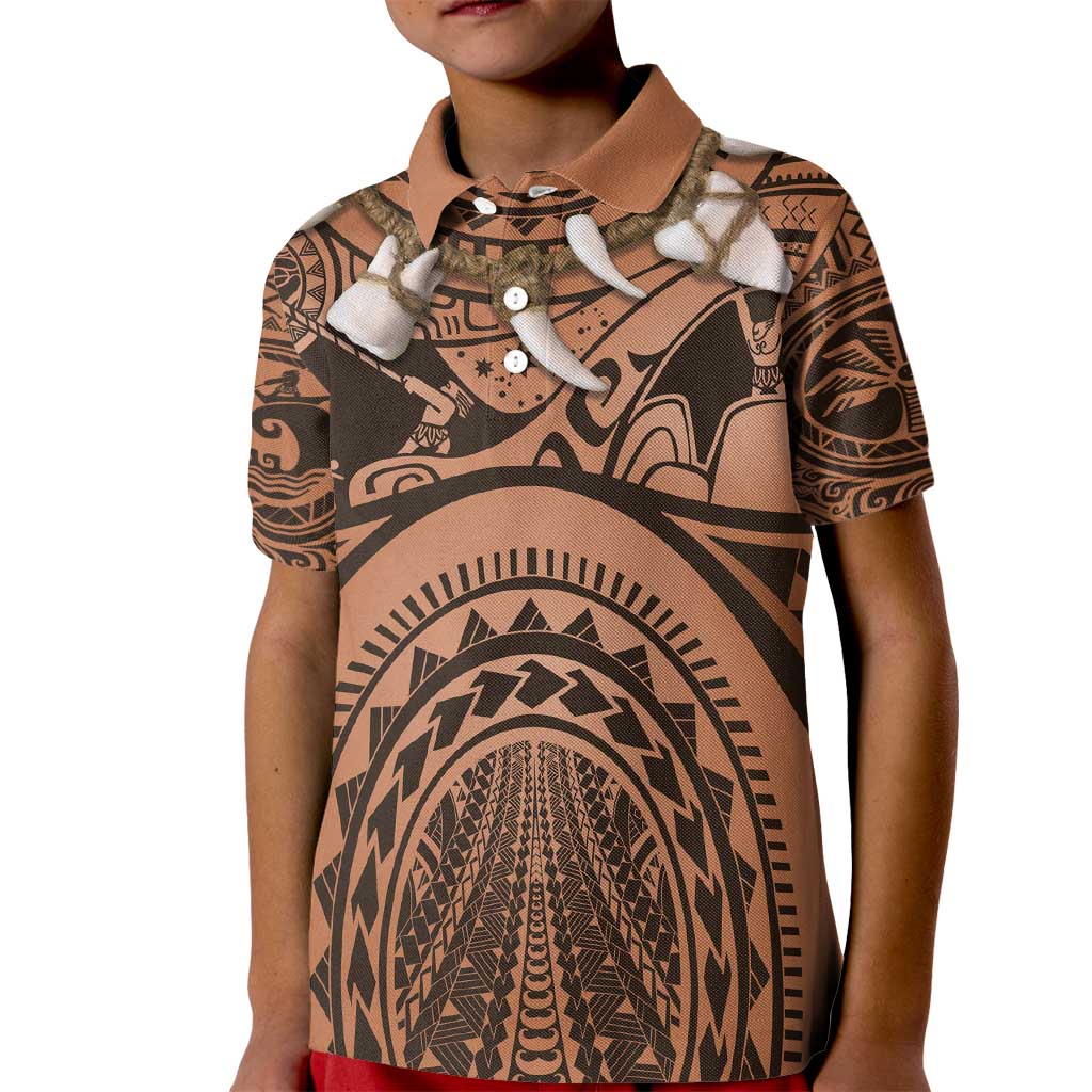 Polynesia Maui Tattoo Inspired Cosplay Costume Kid Polo Shirt LT05 Kid Beige - Polynesian Pride